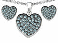 Star K Simulated Aquamarine Heart Shape Love Pendant Necklace with matching earrings