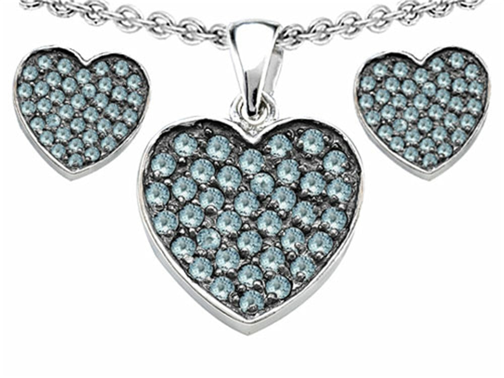 Star K Simulated Aquamarine Heart Shape Love Pendant Necklace with matching earrings