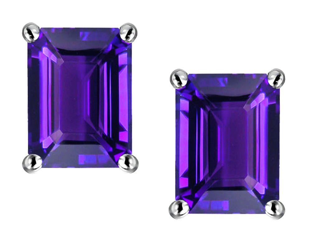 Star K 8x6mm Emerald Cut Simulated Amethyst Earrings