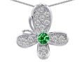 Star K Butterfly Pendant Necklace With Round Simulated Emerald