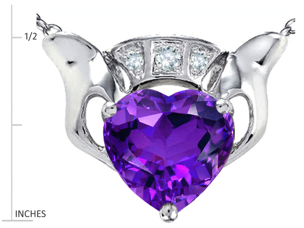 Star K 8mm Heart Claddagh Pendant Necklace With Simulated Amethyst