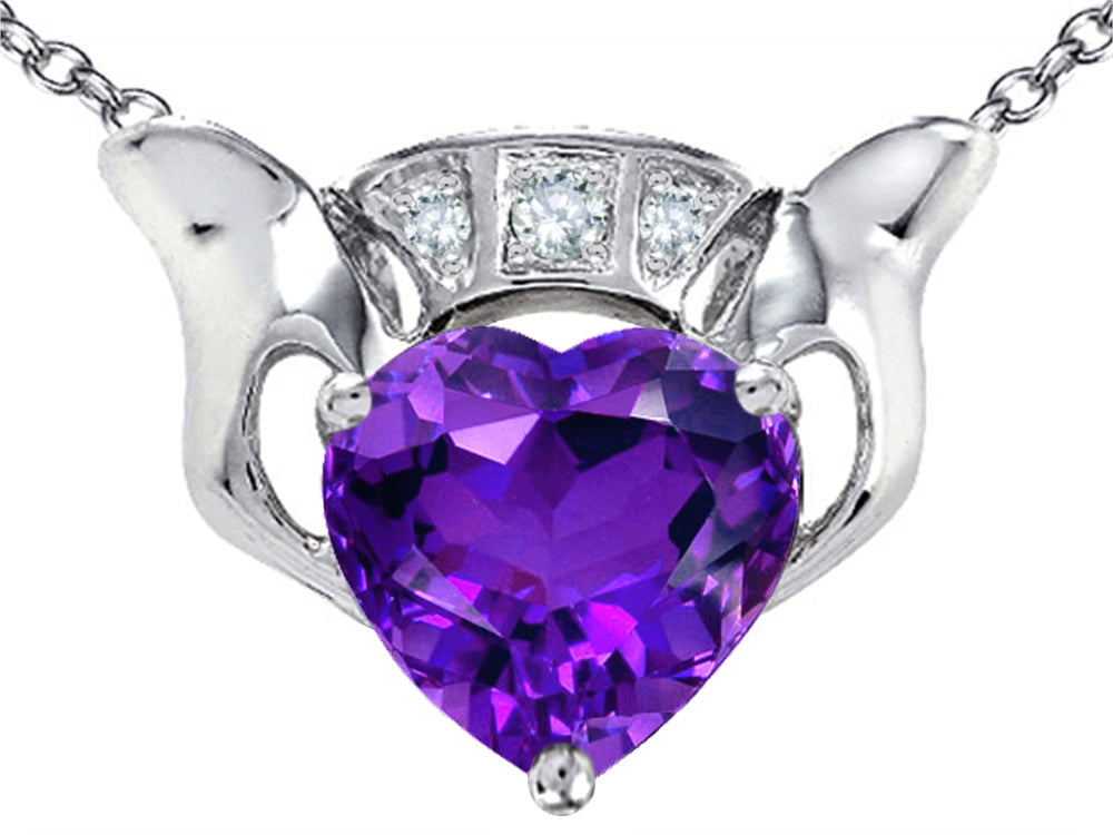 Star K 8mm Heart Claddagh Pendant Necklace With Simulated Amethyst