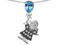 Star K Girl Holding a Balloon Mother December Birth Month Pear Shape Simulated Blue Topaz Pendant Necklace