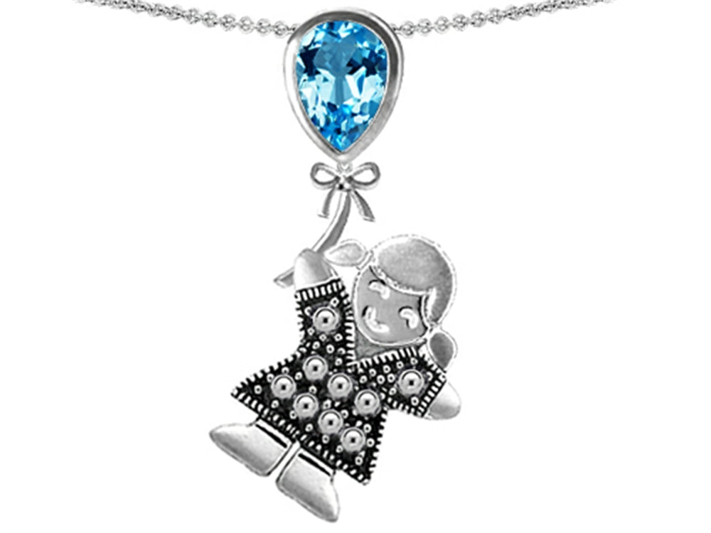 Star K Girl Holding a Balloon Mother December Birth Month Pear Shape Simulated Blue Topaz Pendant Necklace