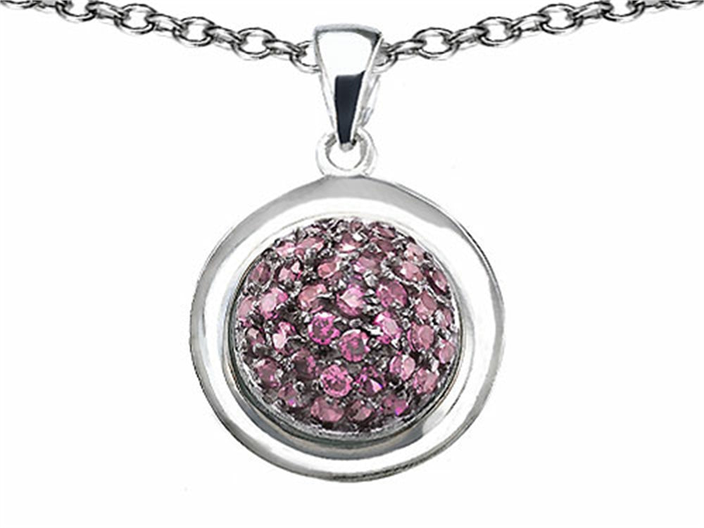 Star K Round Puffed Pendant Necklace with Created Pink Sapphire