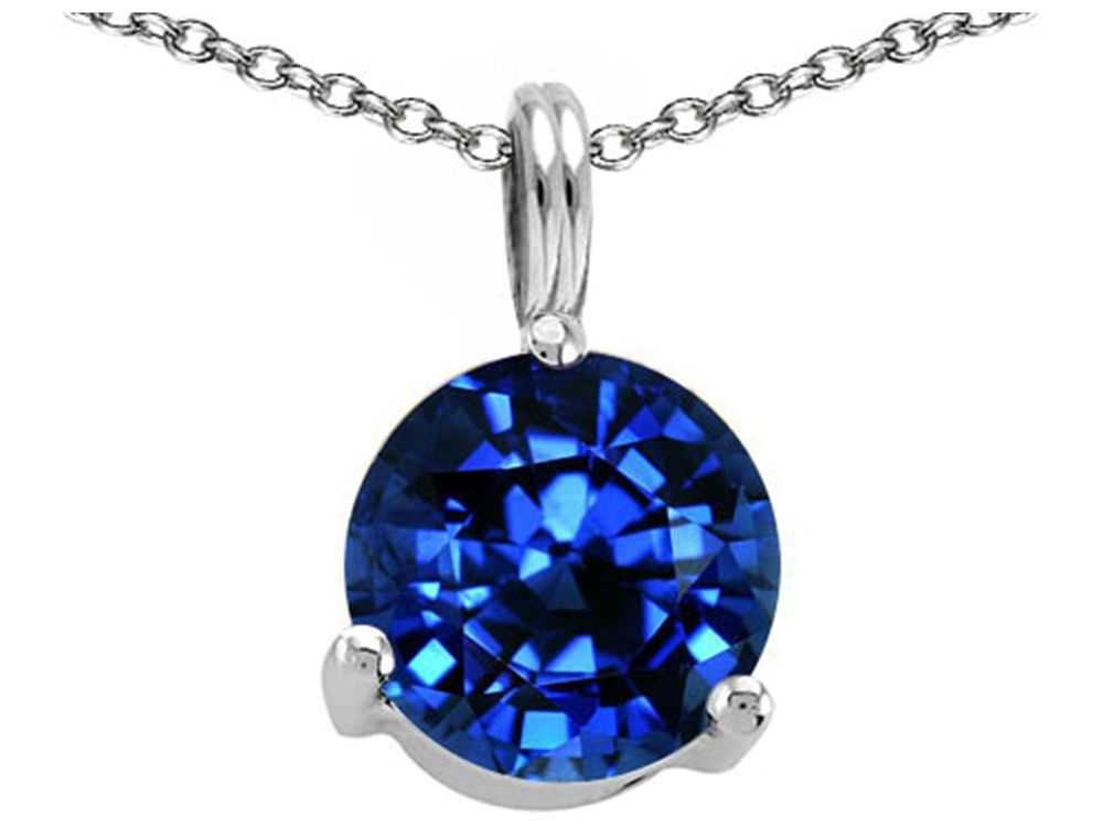 Tommaso Design Round 7mm Created Blue Sapphire Pendant Necklace