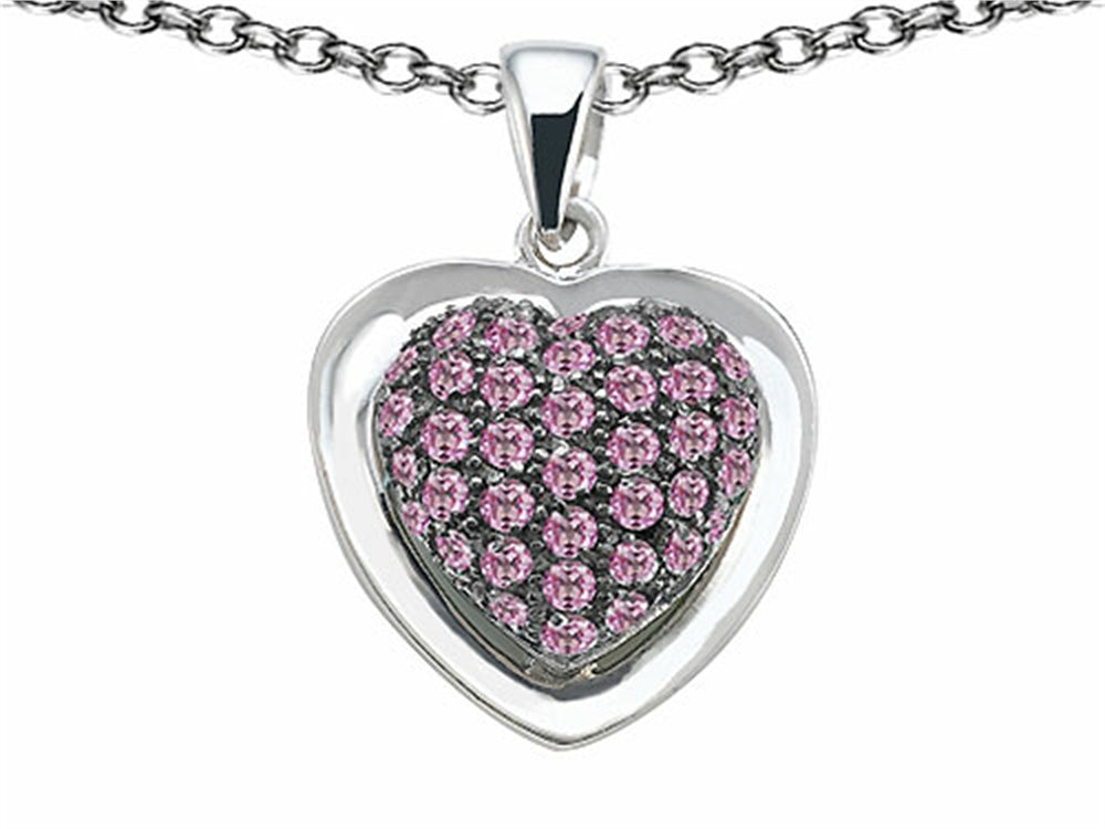 Star K Heart Shape Love Pendant Necklace with Created Pink Sapphire