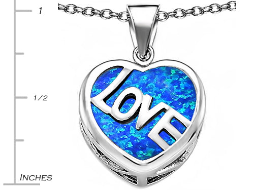Star K Large Love Heart Pendant Necklace with 15mm Heart Shape Blue Created Opal