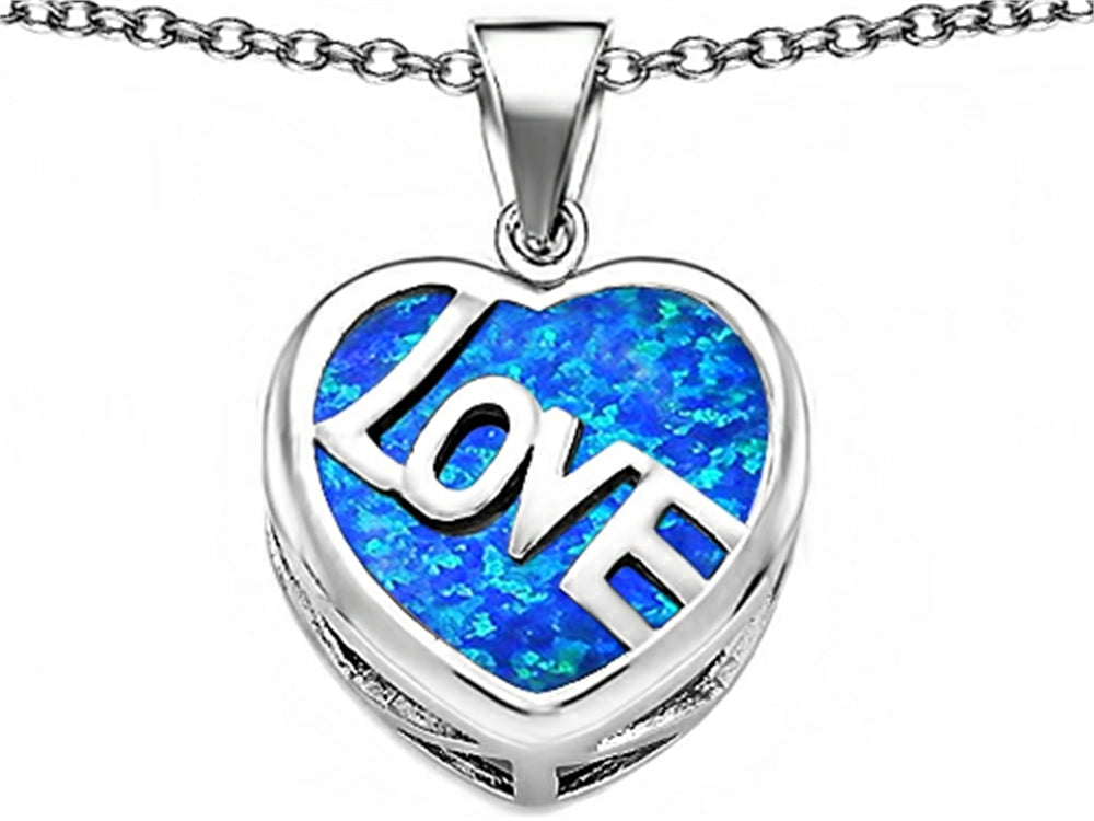 Star K Large Love Heart Pendant Necklace with 15mm Heart Shape Blue Created Opal