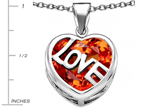 Star K Large Love Heart Pendant Necklace with 15mm Heart Shape Simulated Mexican Orange Fire Opal