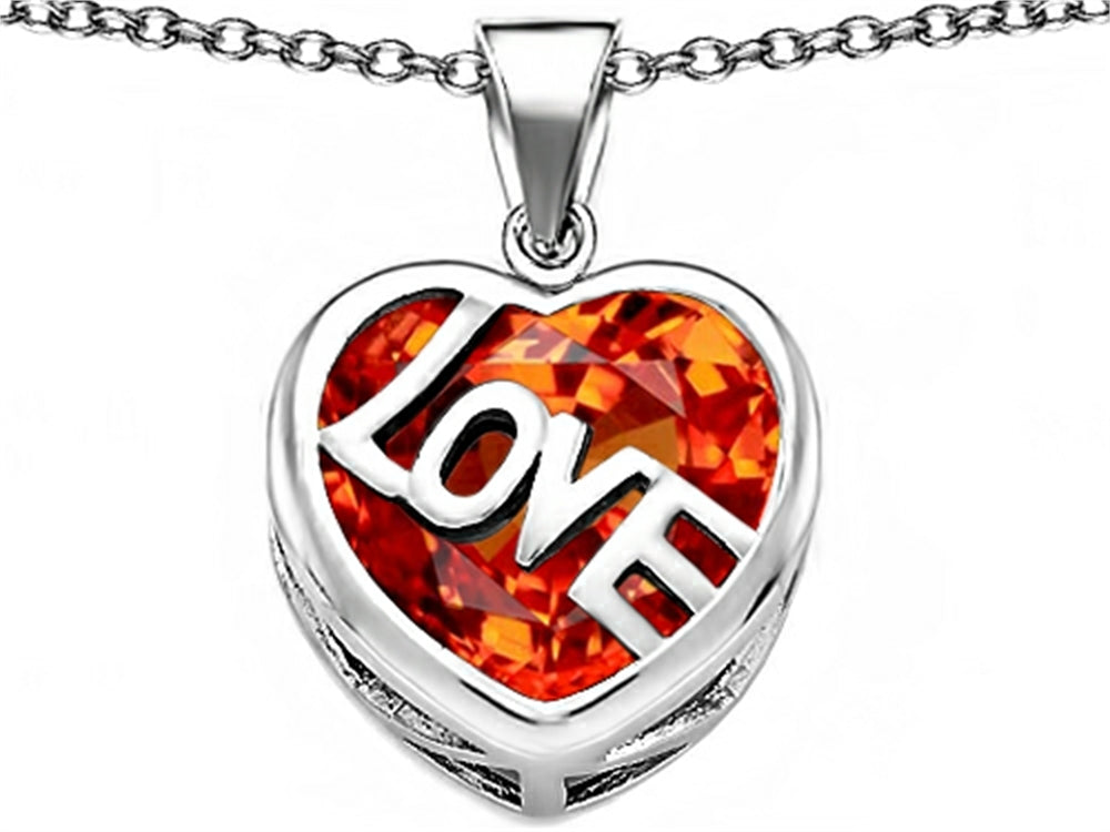 Star K Large Love Heart Pendant Necklace with 15mm Heart Shape Simulated Mexican Orange Fire Opal