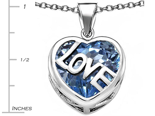 Star K Large Love Heart Pendant Necklace with 15mm Heart Shape Simulated Aquamarine