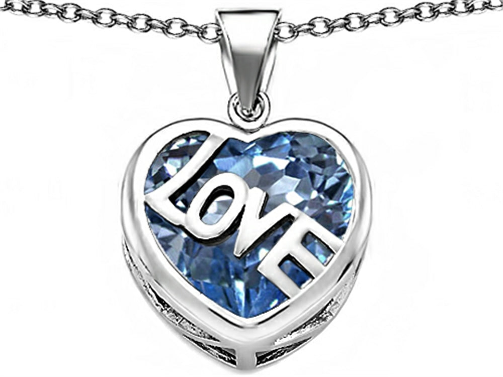 Star K Large Love Heart Pendant Necklace with 15mm Heart Shape Simulated Aquamarine