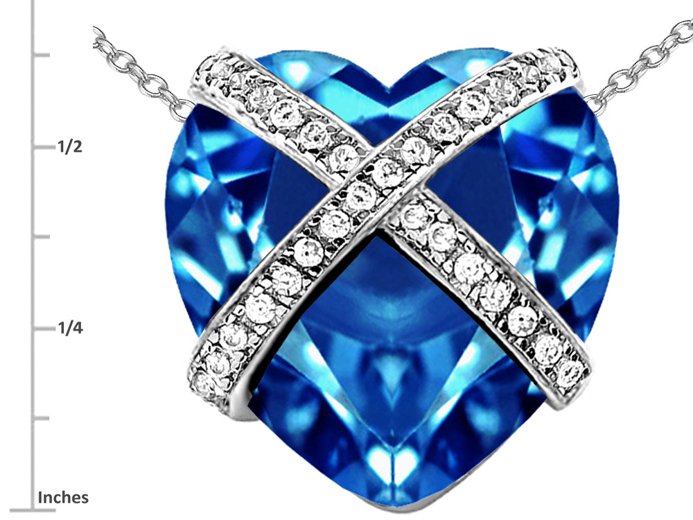 Star K Large Prisoner of Love Heart Pendant Necklace with 15mm Heart Shape Simulated Blue Topaz