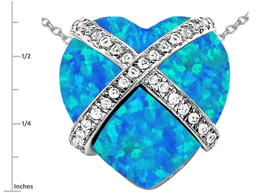 Star K Large Prisoner of Love Heart Pendant Necklace Heart Shape Blue Created Opal and Cubic Zirconia
