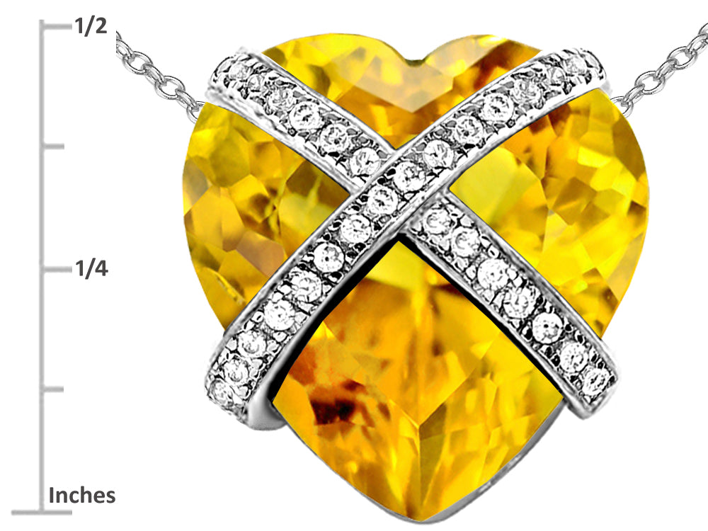Star K Large Prisoner of Love Heart Pendant Necklace with 15mm Heart Shape Simulated Citrine