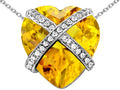 Star K Large Prisoner of Love Heart Pendant Necklace with 15mm Heart Shape Simulated Citrine