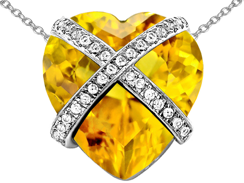 Star K Large Prisoner of Love Heart Pendant Necklace with 15mm Heart Shape Simulated Citrine