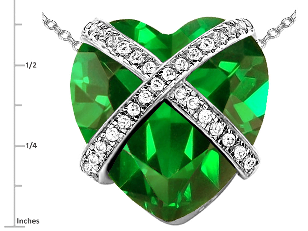 Star K Large Prisoner of Love Heart Pendant Necklace with 15mm Heart Shape Simulated Emerald