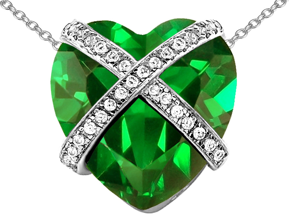 Star K Large Prisoner of Love Heart Pendant Necklace with 15mm Heart Shape Simulated Emerald
