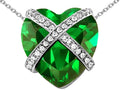 Star K Large Prisoner of Love Heart Pendant Necklace with 15mm Heart Shape Simulated Emerald