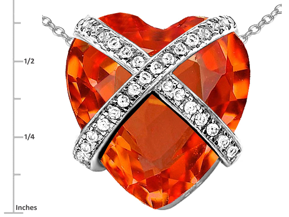 Star K Large Prisoner of Love Heart Pendant Necklace with 15mm Heart Shape Simulated Mexican Orange Fire Opal