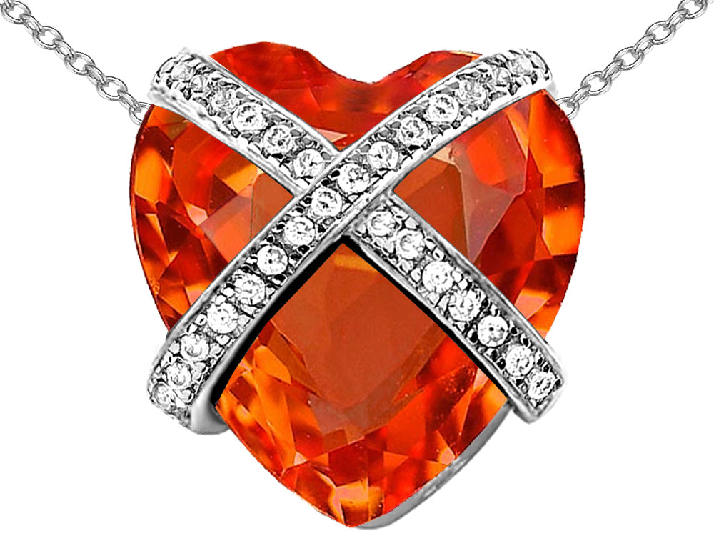 Star K Large Prisoner of Love Heart Pendant Necklace with 15mm Heart Shape Simulated Mexican Orange Fire Opal