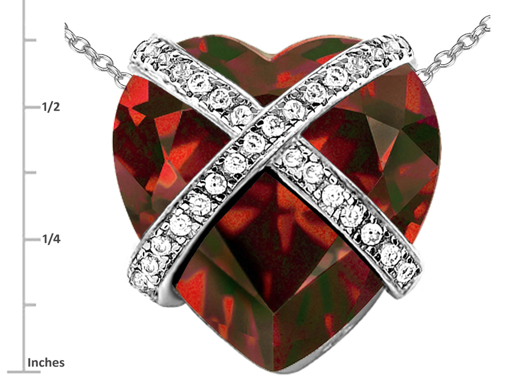 Star K Large Prisoner of Love Heart Pendant Necklace with 15mm Heart Shape Simulated Garnet