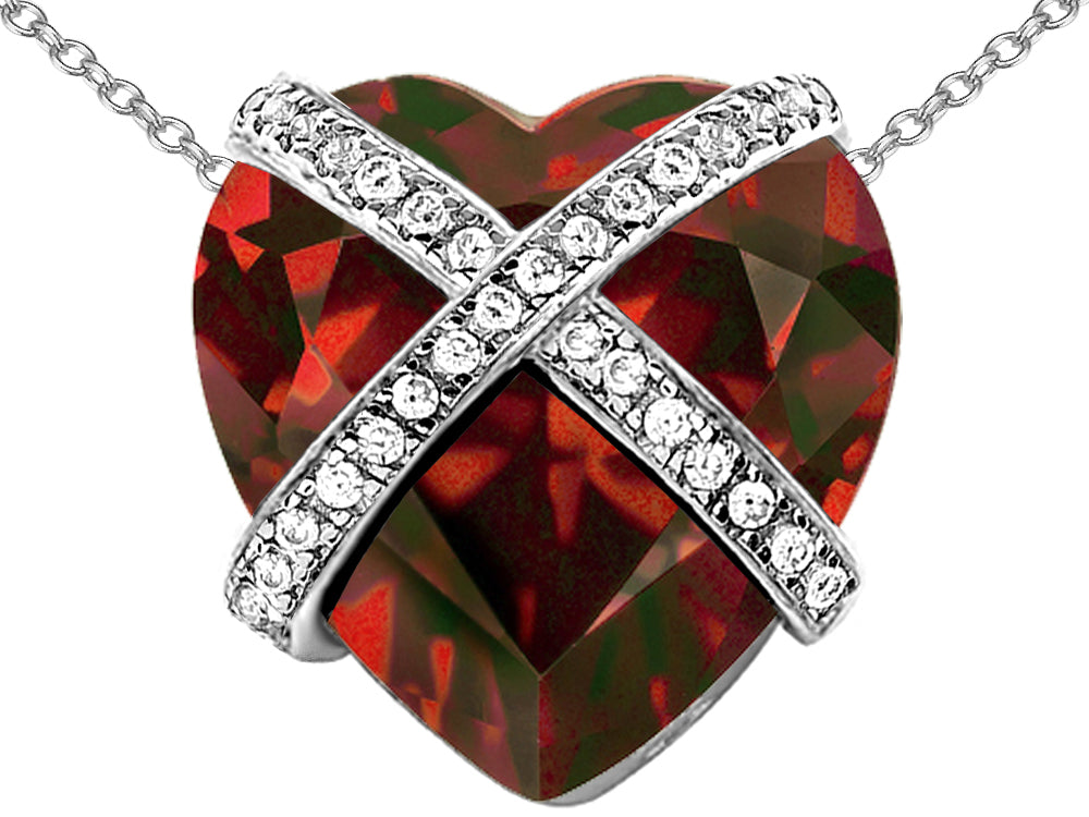 Star K Large Prisoner of Love Heart Pendant Necklace with 15mm Heart Shape Simulated Garnet