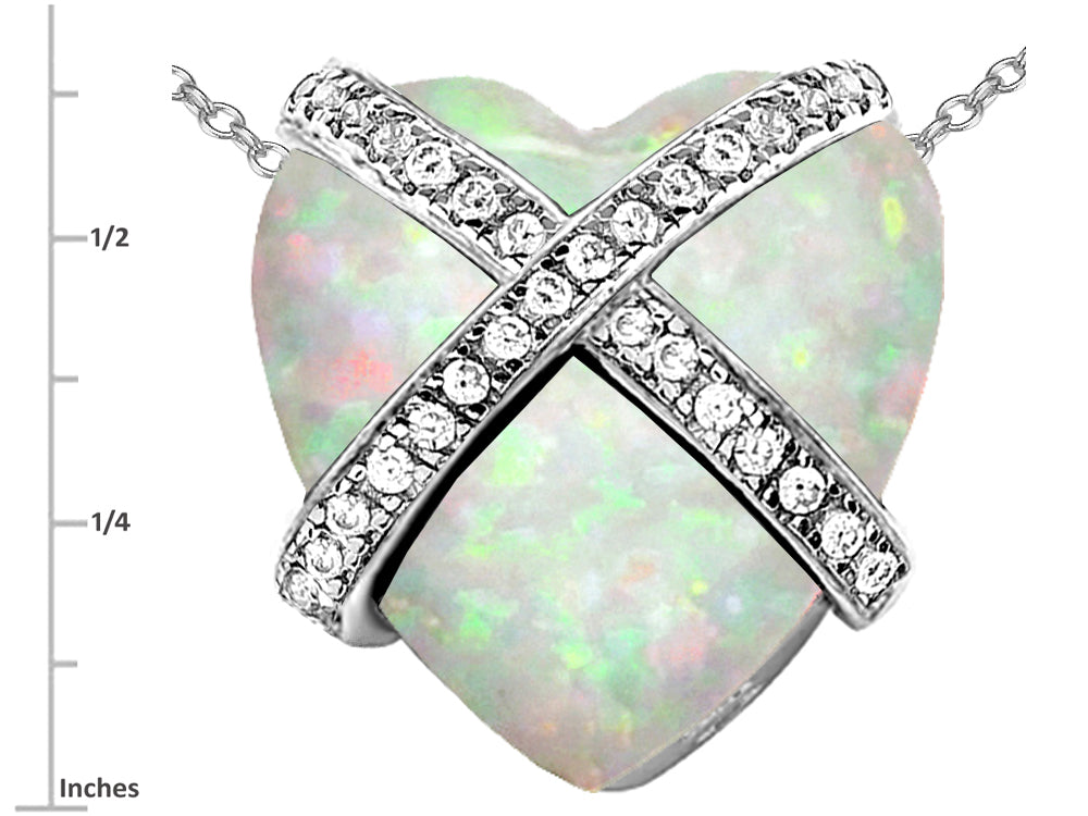 Star K Large Prisoner of Love Heart Pendant Necklace with Heart Shape Created Opal