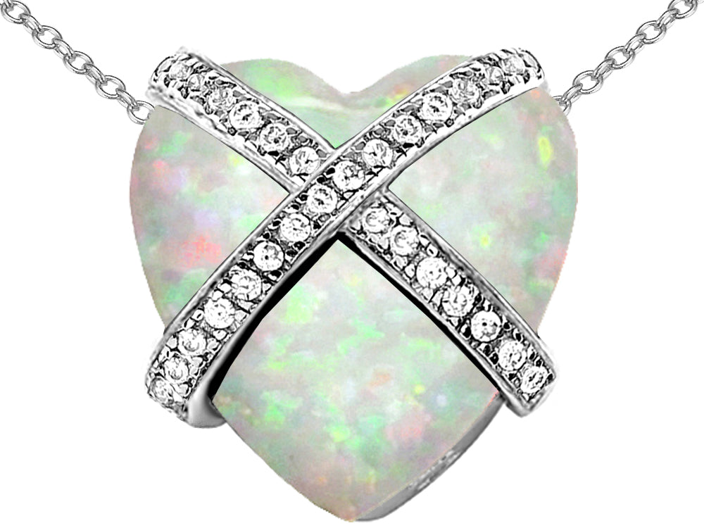 Star K Large Prisoner of Love Heart Pendant Necklace with Heart Shape Created Opal