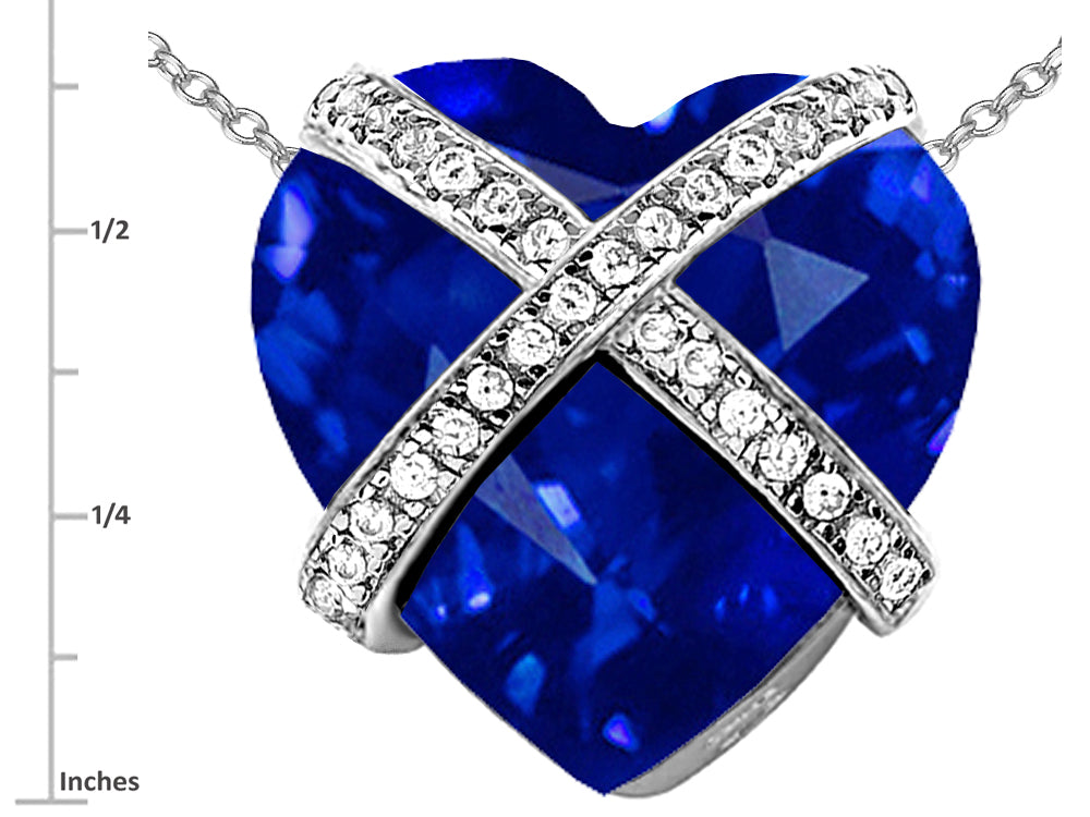 Star K Large Prisoner of Love Heart Pendant Necklace with 15mm Heart Shape Simulated Sapphire