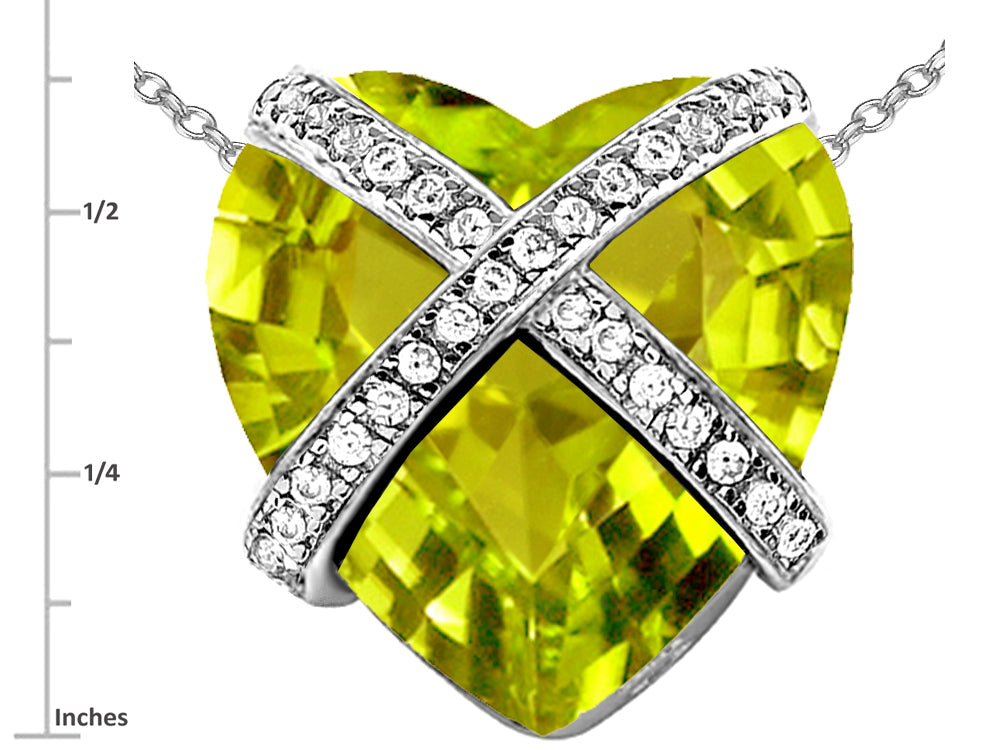 Star K Large Prisoner of Love Heart Pendant Necklace with 15mm Heart Shape Simulated Peridot and Cubic Zirconi