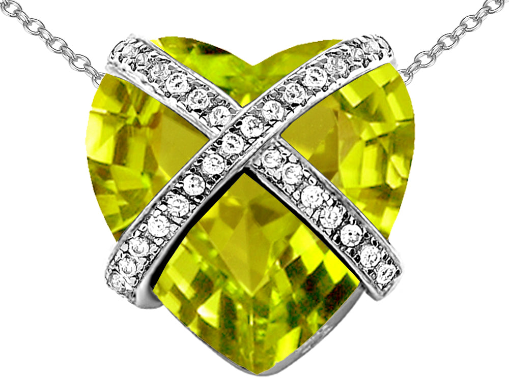 Star K Large Prisoner of Love Heart Pendant Necklace with 15mm Heart Shape Simulated Peridot and Cubic Zirconi