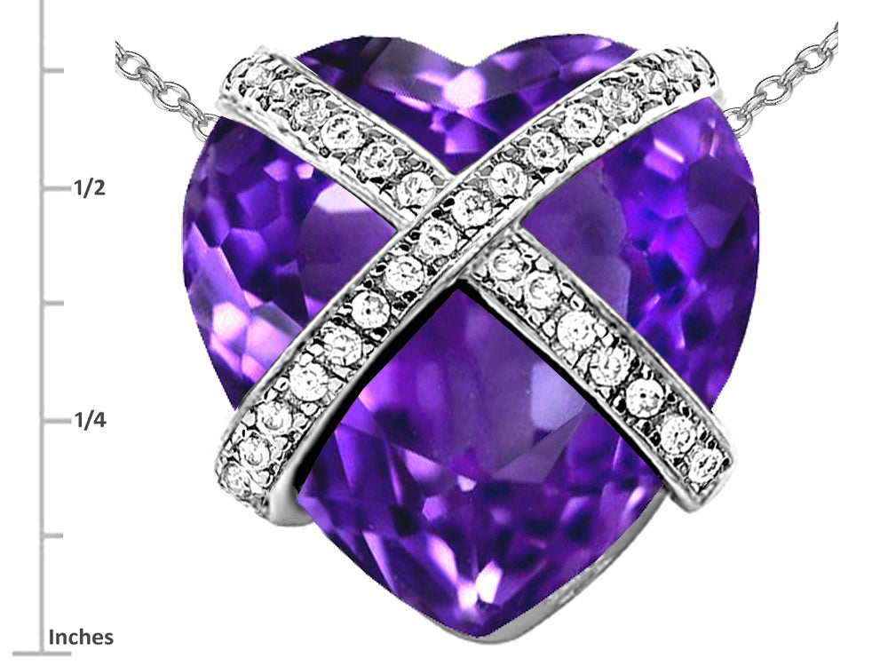 Star K Large Prisoner of Love Heart Pendant Necklace with 15mm Heart Shape Simulated Amethyst