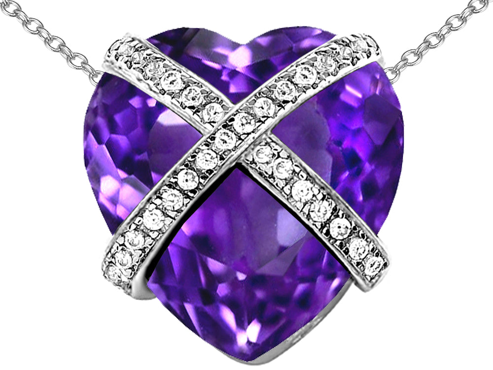 Star K Large Prisoner of Love Heart Pendant Necklace with 15mm Heart Shape Simulated Amethyst