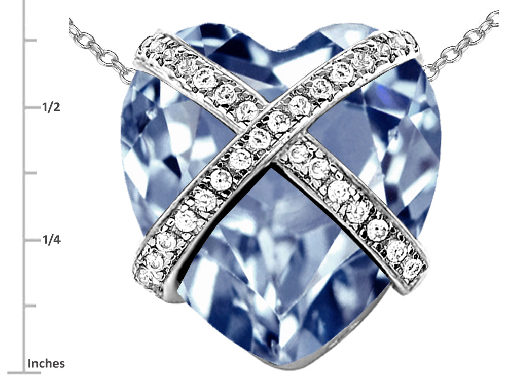 Star K Large Prisoner of Love Heart Pendant Necklace with 15mm Heart Shape Simulated Aquamarine