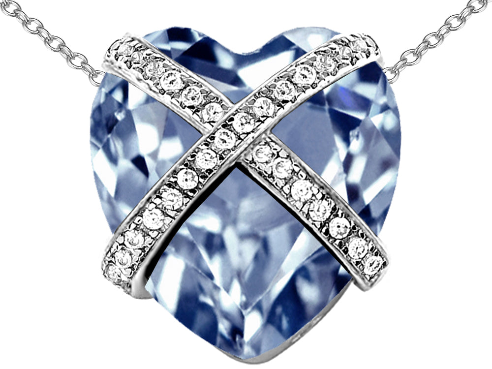 Star K Large Prisoner of Love Heart Pendant Necklace with 15mm Heart Shape Simulated Aquamarine
