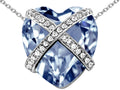 Star K Large Prisoner of Love Heart Pendant Necklace with 15mm Heart Shape Simulated Aquamarine