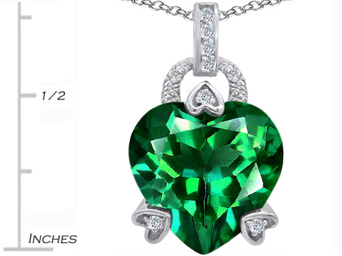 Star K Large Lock Love Heart Pendant Necklace with 13mm Heart Shape Simulated Emerald
