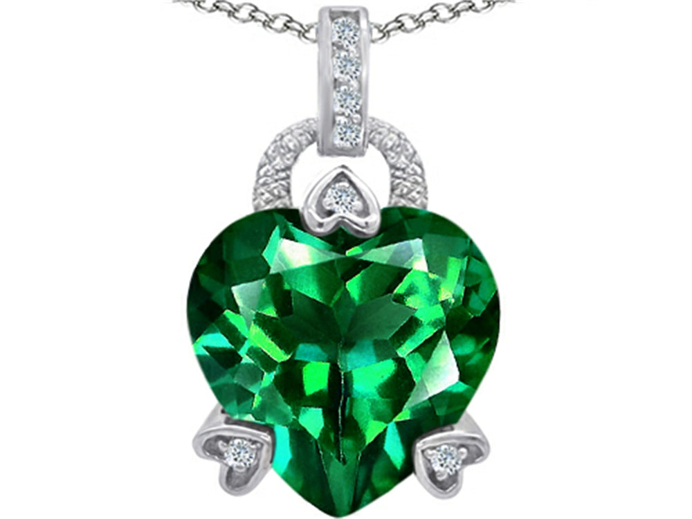 Star K Large Lock Love Heart Pendant Necklace with 13mm Heart Shape Simulated Emerald