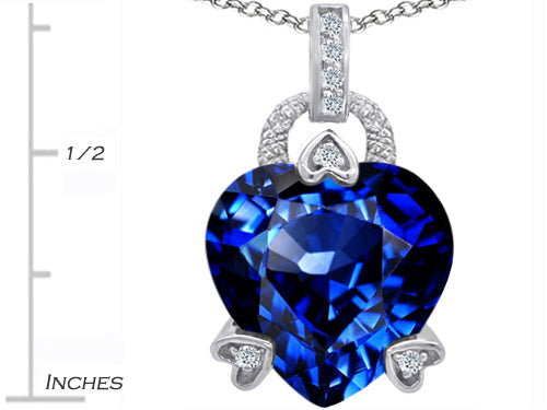 Star K Large Lock Love Heart Pendant Necklace with 13mm Heart Shape Simulated Sapphire