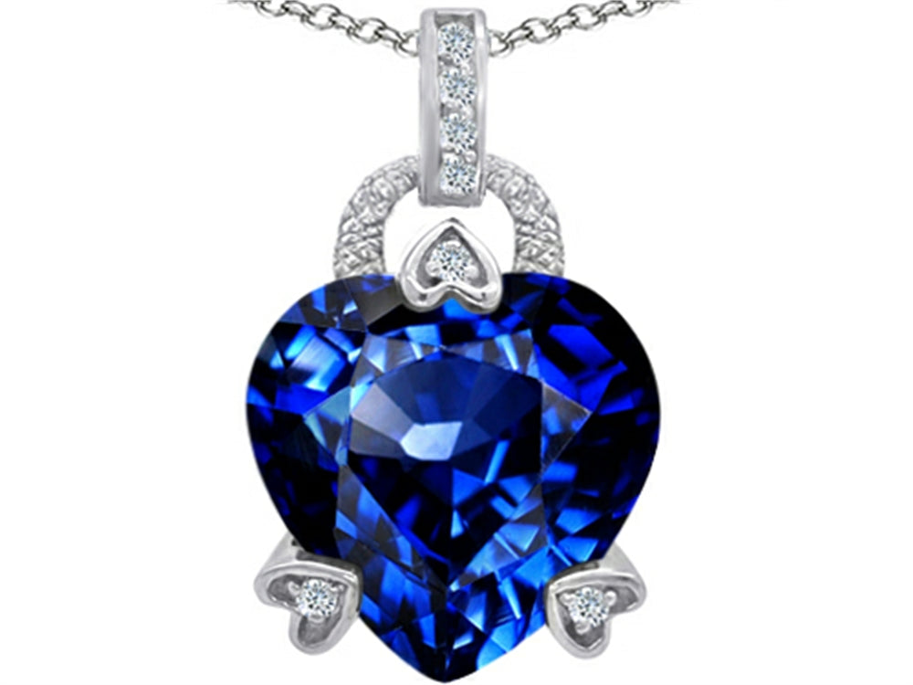 Star K Large Lock Love Heart Pendant Necklace with 13mm Heart Shape Simulated Sapphire