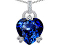 Star K Large Lock Love Heart Pendant Necklace with 13mm Heart Shape Simulated Sapphire