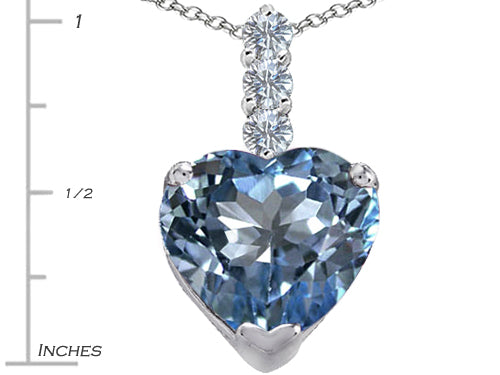 Star K Large 12mm Heart Shape Simulated Aquamarine Pendant Necklace