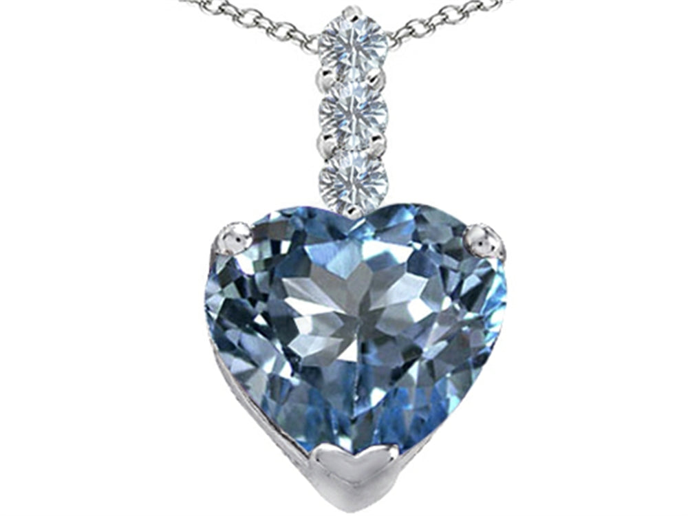 Star K Large 12mm Heart Shape Simulated Aquamarine Pendant Necklace