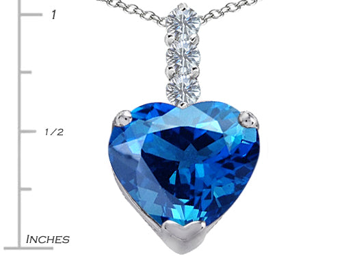 Star K Large 12mm Heart Shape Simulated Blue Topaz Pendant Necklace