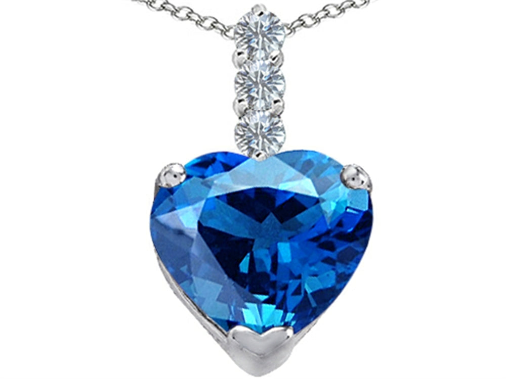 Star K Large 12mm Heart Shape Simulated Blue Topaz Pendant Necklace