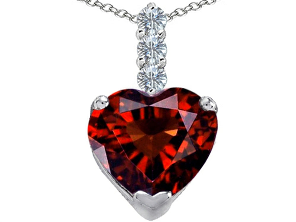 Star K Large 12mm Heart Shape Simulated Garnet Pendant Necklace