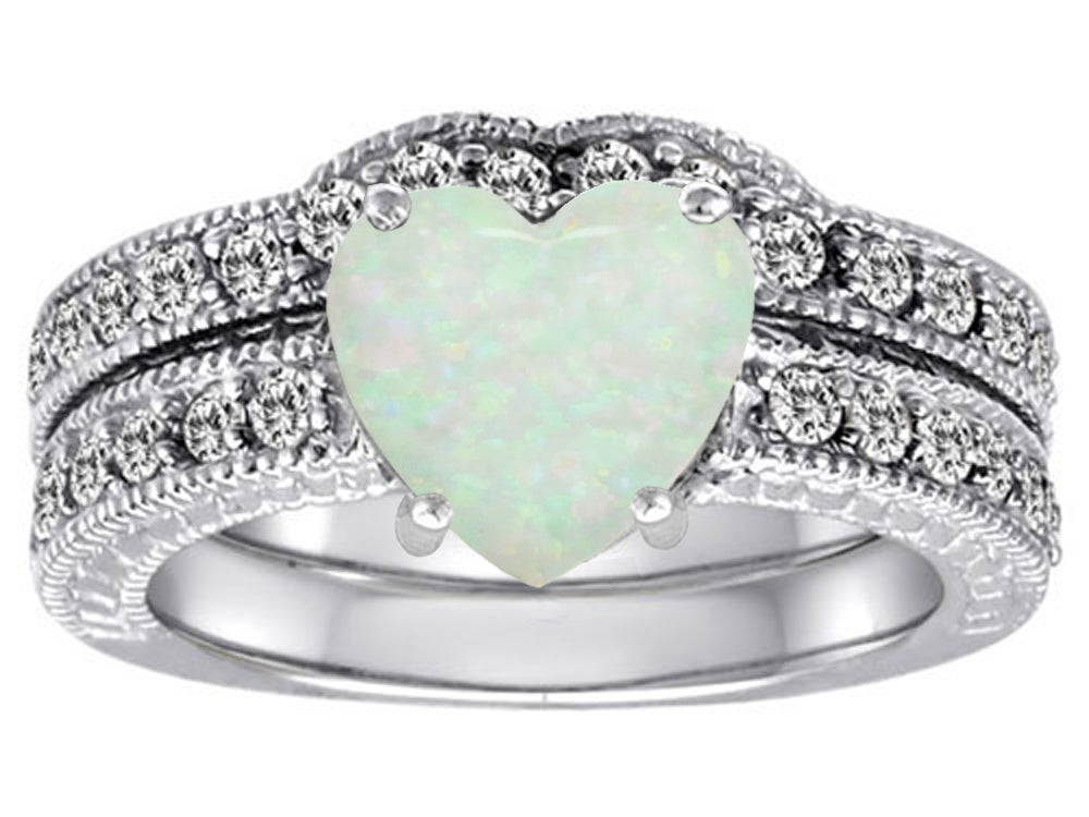 Star K 8mm Heart Shape Simulated Opal Wedding Set